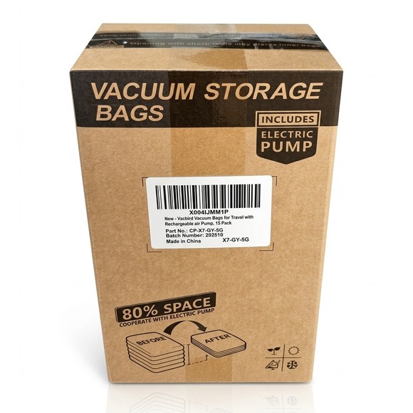 Vacbird 15 Pack Vacuum Storage Bags with Rechargeable Electric Pump CP-X7-GY-5G - Picture 6 of 6